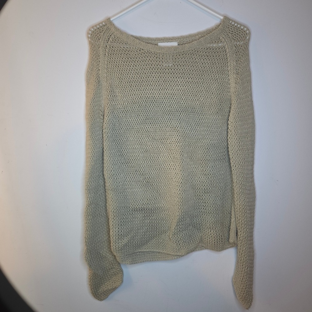 Christopher & Banks Open Knit Ramie Cotton Sweater Beige Boat Neck Womens Small